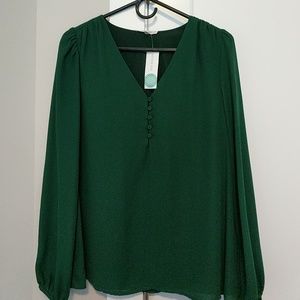 NWT 41 Hawthorn green lined long sleeve blouse, S